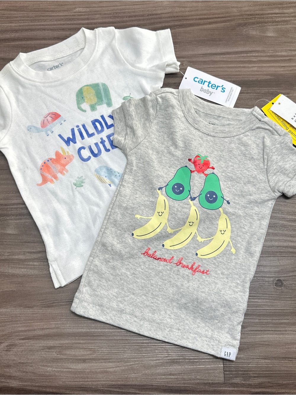 Carter's White & Baby Gap Gray Graphic Tees with Animal and Fruit Prints 12-18M